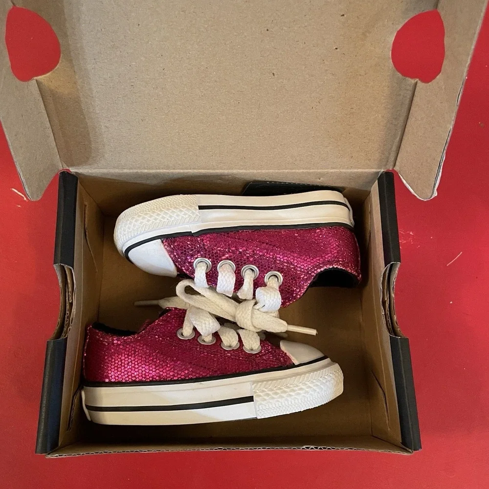 Converse All Star Chuck Taylor Bright Pink Sparkle Infant Shoes‎ Laces Glitter